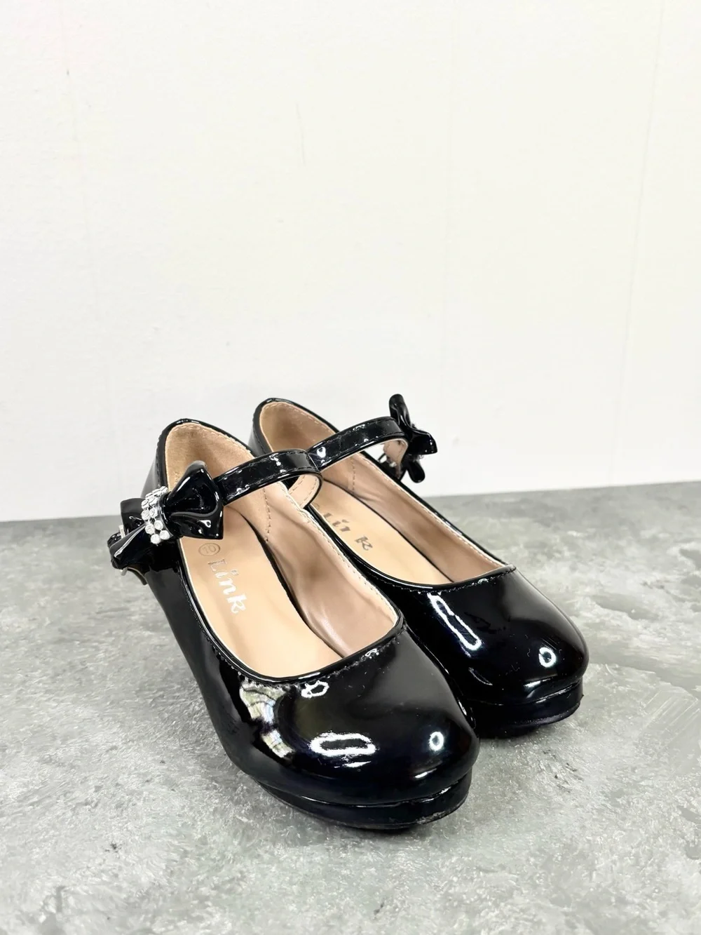 Girls Patent leather black Bow Mary Jane Shoes heels dressy fancy size 10